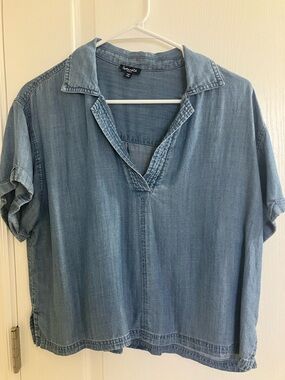 Splendid Light Blue Denim V-Neck Boxy Top